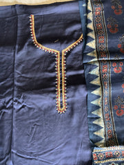 Handworked plain modal silk top with ajrakh tissue pallu handworked dupatta